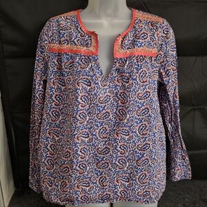 J.Crew Paisley Boho Tunic Top Small 100% Cotton Festival Cottagecore